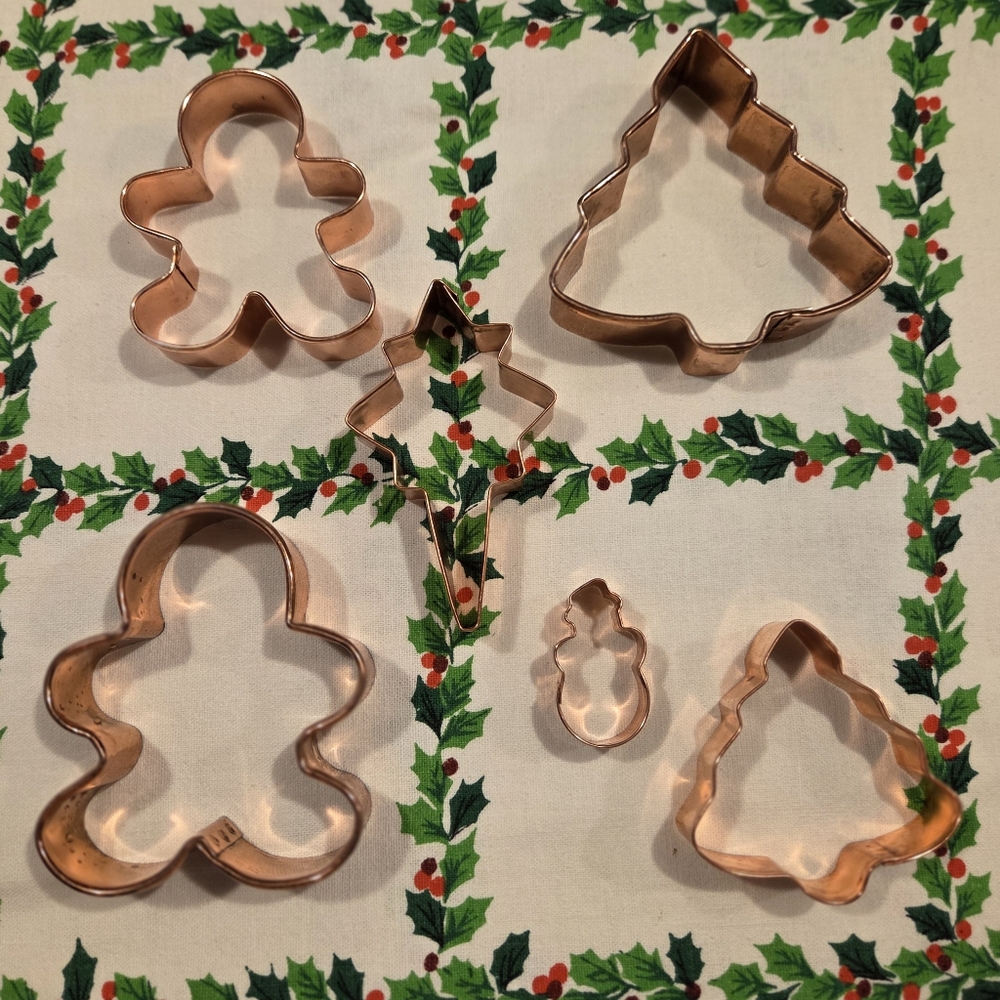 Lot of 6 Copper Cookie Cutters Christmas Tree Star Gingerbread Snowman
